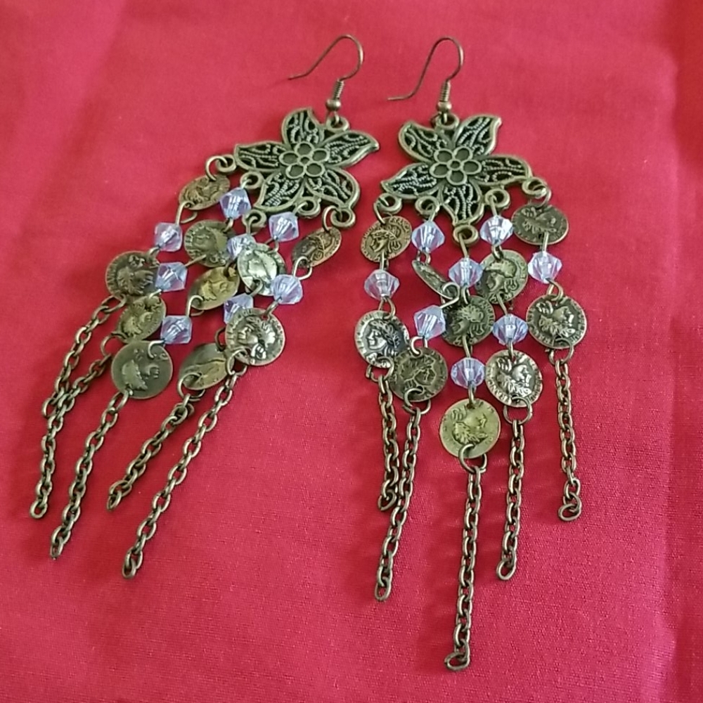 Antique Goldtone & Crystal Like Earrings